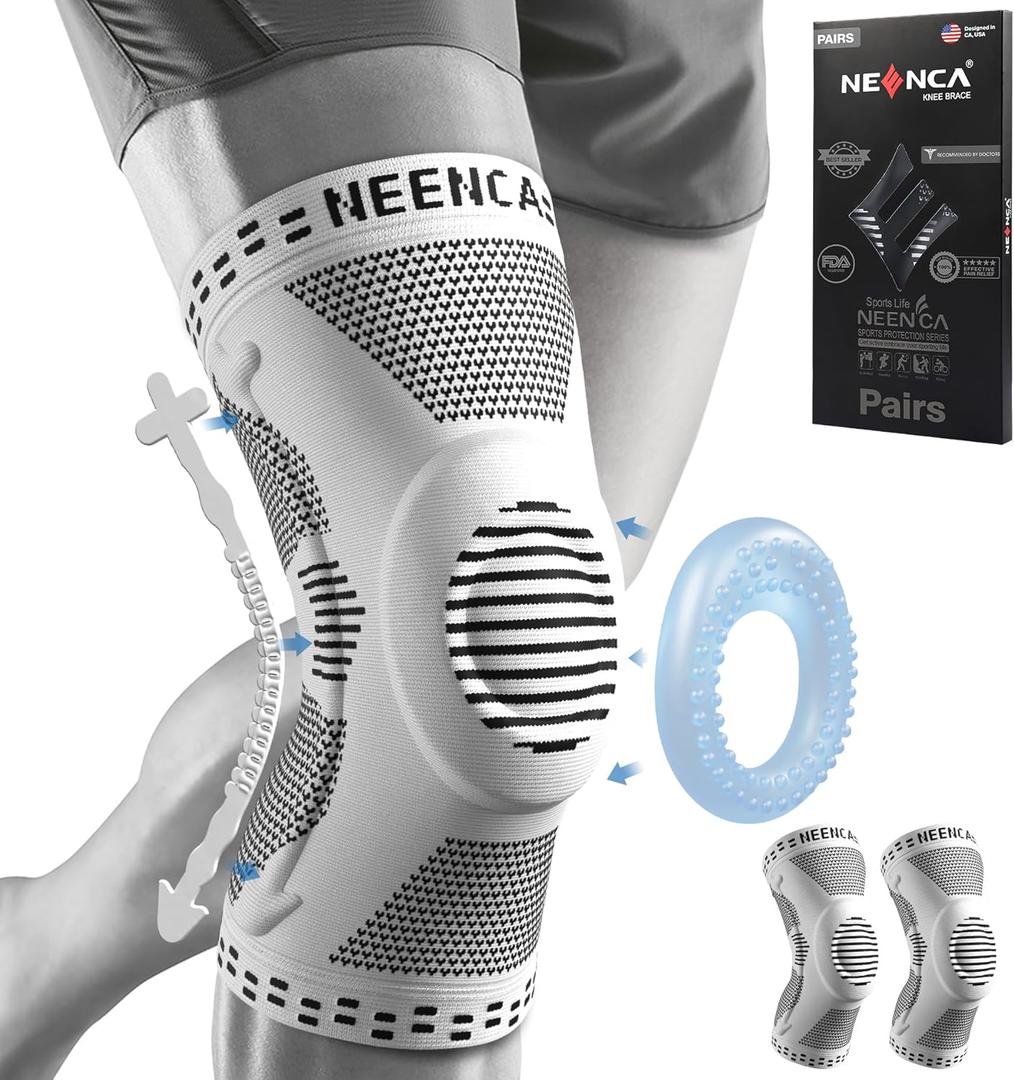 NEENCA 2 Pack Knee Braces for Knee Pain, Compression Knee Sleeves with Patella Gel Pad & Side Stabilizers, Knee Support for Meniscus Tear, Arthritis, Joint Pain, ACL, Runner, Workout (Large)