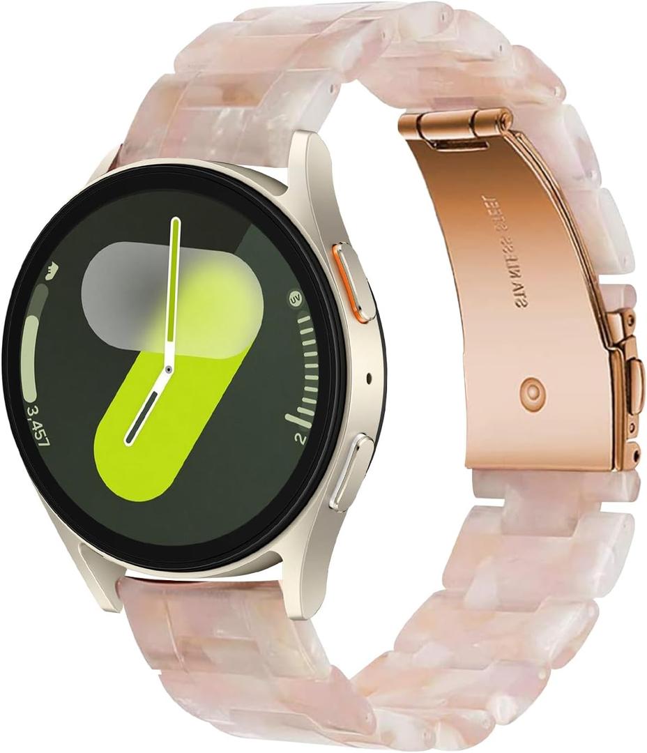 Miimall Resin Band for Samsung Galaxy Watch 7/6/5/4 40mm 44mm, 20mm Width Lightweight Classy Strap for Galaxy Watch FE 40mm, Waterproof Adjustable Galaxy Watch 6 4 Classic Resin Bands for Women Men (Flower Pink)