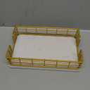 Wican Marble Guest Towel Holder Tray for Bathroom, Napkins Holder for Powder Room Dinning Table Wooden Basket for Disposable Paper Hand Towels Gold and Marble White (9.06 x 5.51 x 2.56 inchs)