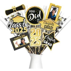 Weekgrat 30 Pcs Graduation Decorations Class of 2025 Graduation Centerpiece for Tables Photo Table Toppers Graduation Party Picture Centerpiece Sticks Congrats Grad Table Centerpiece (Black,Gold)
