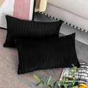 UGASA 14x24 Inch Pillow Cover Pack of 1 Soft Boho Stripe Corduroy Long Rectangular Lumbar Cushion Cover Farmhouse Decorative Throw Pillowcase for Bed, Couch, Sofa, Bedroom, Living Room, Black