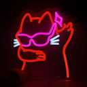 Cat Neon Sign Dimmable Glasses Cat Neon Wall Decor Gift for Bar Game Room Man Cave Room Bedroom Decor 10 * 11 Inch