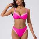 SUUKSESS Women Color Block Underwire Bikini Sets Cheeky High Cut 2 Piece Swimsuit (Pink, M)
