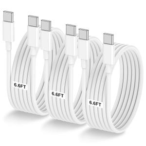 3-Pack 6.6FT 60W USB C to USB C Cable, Type C to Type C Cable,Fast Charging Cable for iPhone Air 17 16e 16 15 Pro Plus Pro Maxfor Galaxy S25/S24, for iPad Pro/Air/mini, for MacBook Pro/Air and More (White)