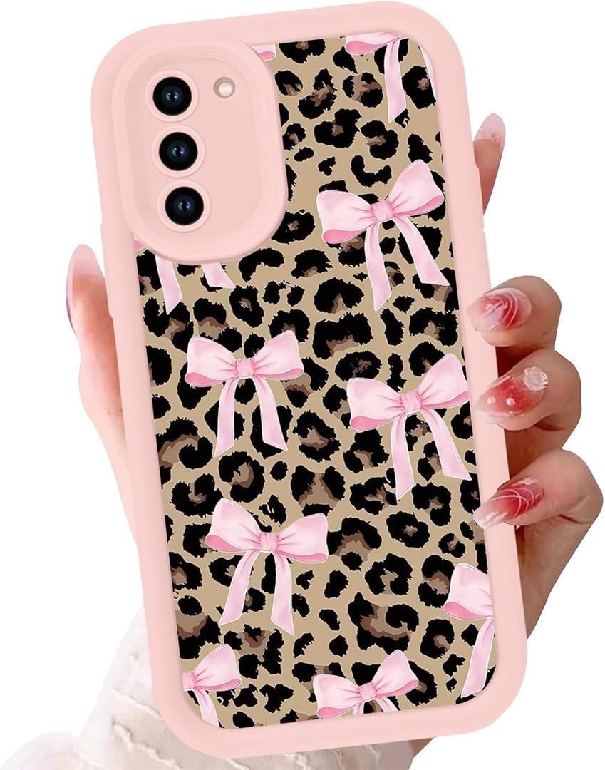 Aesthetics Cheetah Leopard Print Pink Bow Phone Case for Samsung Galaxy S20 FE 5G Case Raised Camera Protection Soft Silicone Slim TPU Funda Phone Cover for Samsung S20 FE 6.5 Inch