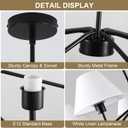 37" Black Dining Room Light Fixture, 6-Lights Modern Chandeliers with White Fabric Shade, Classic Farmhouse Ceiling Light Hallway Pendant Lighting for Kitchen Island Living Room Bedroom Entryway Foyer