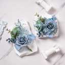 Meldel Dusty Blue Corsage and Boutonniere Set, Rose Boutonniere for Men, Prom Flower Wrist Corsage Bracelets, Homecoming Corsages Wristlet, Men Boutonnieres for Wedding Flowers Accessories Prom Suit