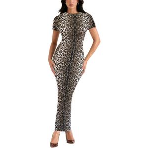Women's Summer Bodycon Maxi Dress - Short Sleeve Slit Going Out Club Party Long Pencil Sheath Dresses (Brown, XXXL)