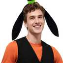 2 Pack Dog Long Ears Headband Black Floppy Dog Ears Headband with Green Hat Cartoon Character Costume Hat for Halloween Costume Cosplay Party Dress up