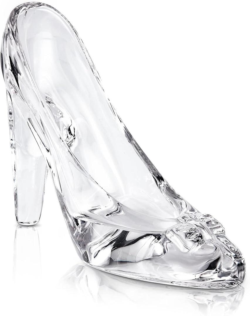 Cinderella Shoe Decor, Crystal High Heels Shoes Ornaments Glass Slipper Decoration Gift for Wedding Birthday Halloween Christmas Party, 5.12" x 2.36" x 4.33", Transparent