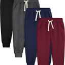 4 Pack Boys Sweatpants Joggers Cotton Athletic Sweatpants Youth Joggers Pants with Pocket Drawstring (X-Small, Black,maroon, Dark Gray, Navy)