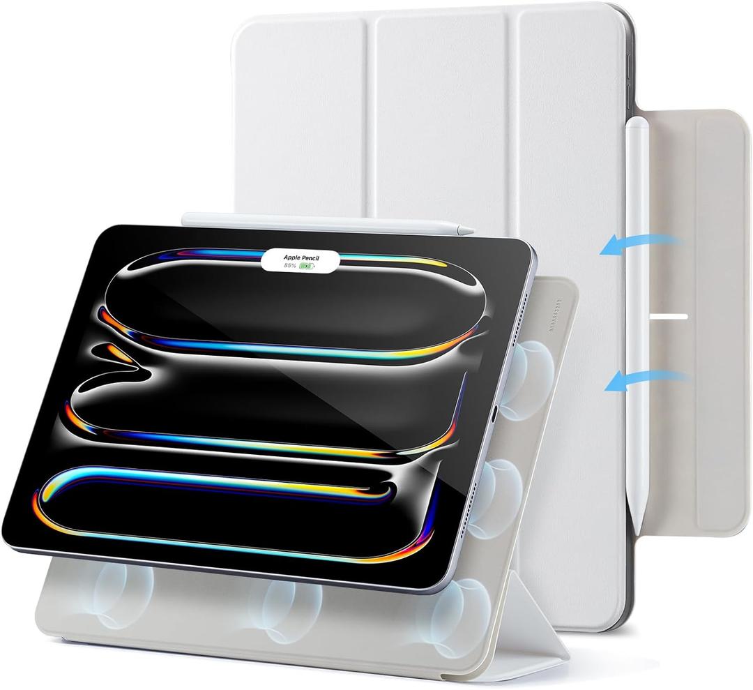 ESR for iPad Pro 11 Inch Case (M5/M4) 2025/2024, Strong Magnetic Attachment, Slim Trifold Stand Case, Supports Pencil Pro and Pencil(USB-C), Tough Protection, Auto Sleep/Wake, Rebound Series, White