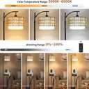 ZECOXOL Arc Floor Lamp with Table and Shelves,Rattan Boho Floor Lamp with Remote Control,Rustic Floor Lamps for Bedroom Wicker Standing Lamp with 3 Color Temperature Tall Lamp for Living Room Corner