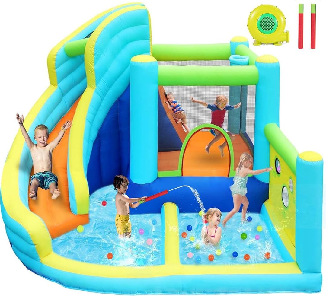 FBSPORT Inflatable Bounce House Water Slide Park, Bouncy Castle with Blower for Indoor & Outdoor, Jumping Castle with Slide, Climbing Wall, Basketball