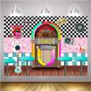 XLL Rock Roll Party Back to 50's Sock Hop Photography Background Back to 1950s Soda Shop Photo Backdrops 50s Retro Diner Time Rock Roll Classic Party Decoration Banner 7x5ft
