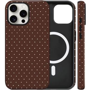 Magnetic for iPhone 14 Pro Case Cute Polka Dot Phone Case, Shockproof Slim TPU and Hard PC Protective Phone Cover Compatible with MagSafe Designed for Women Girls, Brown
