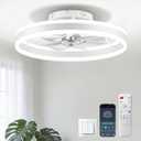 Ceiling Fans with Lights and Remote, 20" Low Profile Flush Mount Ceiling Fan, Pre-Assembled Design, Quiet DC Motor, 6 Wind Speeds, Dimmable 2700-6500K LED Light, Modern Ceiling Fan for Bedroom (White), 20.28 inches x 20.28 inches x 6.69 inches