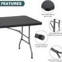 FDW 6 Foot Outdoor Dining Table, Foldable Portable Rectangular Plastic Folding Table with Built in Carrying Handle for Party and Wedding Use, Black