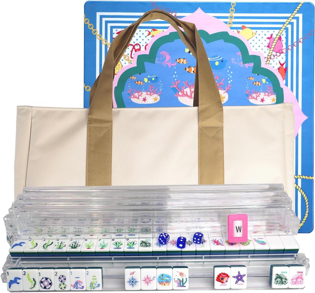 American Mahjong Game Set, Portable Carrying Bag,Acrylic 160 Tiles,Western Mahjong Tiles Set,Complete Ma Jong Set (Jasper)