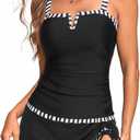 Talisea Womens Tankini Swimsuits with Skirt - Two Piece Bathing Suits V-Wire Tummy Control Drawstring Swimwear (Black) Large