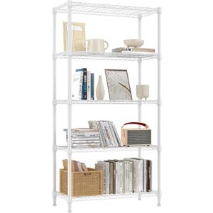 M MZG 1250 lbs 5 Tier Shelf Metal Storage Shelves Wire Rack Closet Organizers for Garage Kitchen Bathroom Laundry White 11.8" D x 29.5" W x 59.5" H