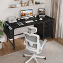 Lufeiya Computer Desk with Fabric File Drawers Cabinet, 55 Inch Reversible Home Office Desks with Filing Cabinet, Study Writing Table PC Desks with Storage for Bedroom, Black, 54.6"