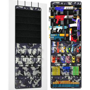 Over The Door Organizer for Toy Guns, Toy Storage, Toys Organizer with Pockets, Hook&Loop Straps for Foam Blasters, Darts, Goggles, Hanging Toys Gun Storage for Kid Rooms, Play rooms, Camouflage (Large)