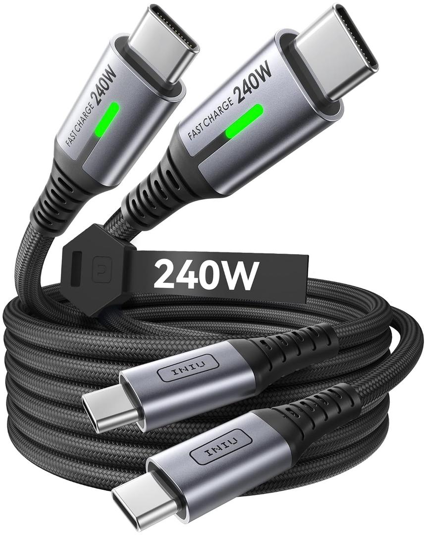 INIU USB C to USB C Cable, 240W Fast Charging Type C Charger Cord, Braided USBC Phone Charger Cable for iPhone 17 16 Pro Max Samsung S26 S25 Laptops MacBook Air 15 M3 iPad Switch [6.6ft+6.6ft Black]