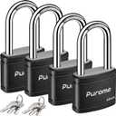 Puroma 4 Pack Keyed Padlock with 6 Keys Alike, 1.8 Inch Locker Lock 40mm Heavy-Duty Locks for Gate Fence Hasp Cabinet Toolbox School Gym Locker (Black)