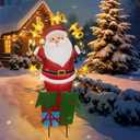 Solar Christmas Lights Outdoor Garden Stakes, 28in Metal Santa Claus Yard Signs with LED String Lights, Waterproof Christmas Decor for Xmas Lawn Pathway Patio Party Winter