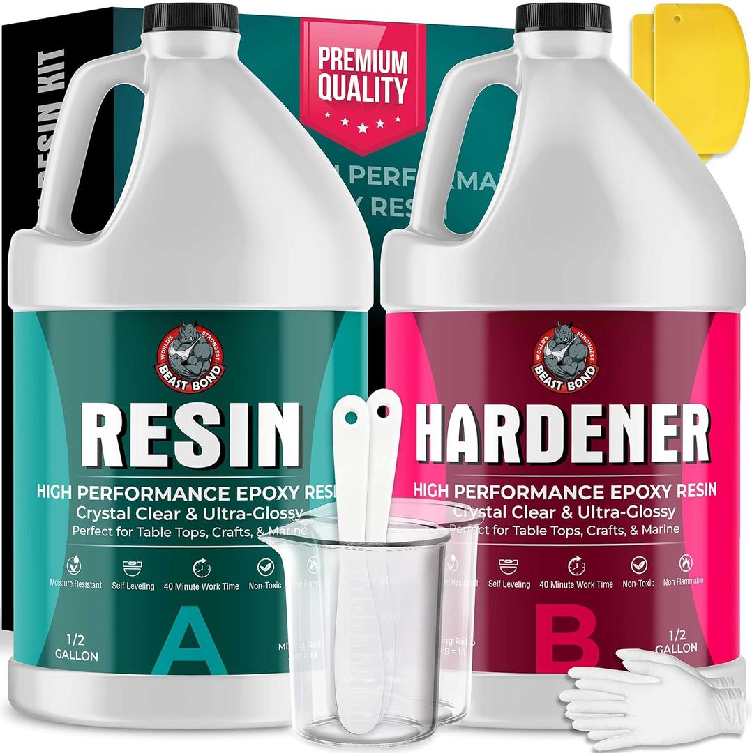 Epoxy Resin - Ultra-Gloss 1 Gallon Kit, Crystal Clear, Self-Leveling, UV & Impact Resistant Resin Kit for Art, Jewelry, Tables & Countertops, Easy 1:1 Mix, DIY Crafts