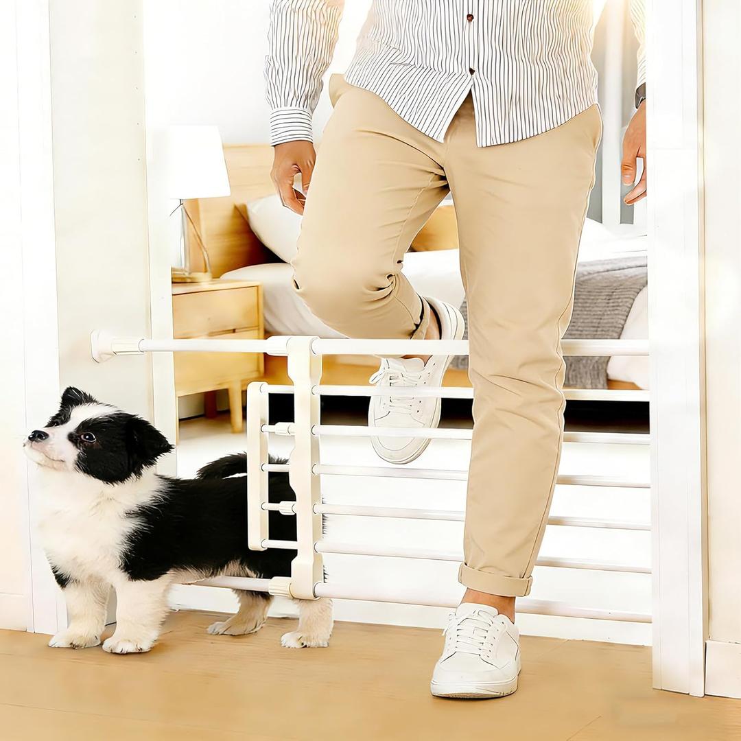 Dog Gate with Short Cat Door for Small Dogs Puppies 23.6-38 Inch Wide Adjustable Portable Pet Barrier with Pet Door Indoor Metal Baby Gates for Doorways Stairs