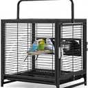 Large Bird Cage, 71" h Rolling Birdcage with Play Top & Storage Cabinet, Wood Parakeet Cage for Macaw Parakeet Parrot Cockatiel Budgie (Black)