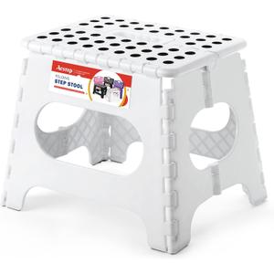 ACSTEP Folding Step Stool for Adults and Kids 11 Height Lightweight Plastic Stepping Stool Foldable Step Stool Hold up to 300lbs Non Slip Collapsible Stool for Kitchen, Bathroom, White