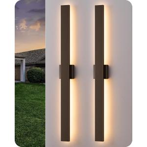 EDISHINE 2 Pack Modern Outdoor Wall Lights Dimmable, 39.3" Rectangular Outdoor Wall Sconce, 3CCT, Iron & PC, IP65 Waterproof, Long Front Porch Light for Patio, Yard, Oil Rubbed Bronze, 39.4 IN