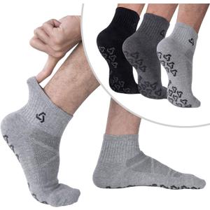 Ozaiic Non Slip Socks Grip for Yoga Home Workout Pure Barre, Pilates, Hospital, Ideal Cushion Socks for Men and Women (X-Large, 3 Pairs - Black/Grey/Dark Gray)