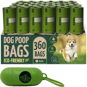 Reli. Biodegradable Dog Poop Bags w/Holder (360 Count - 24 Rolls) | 9x13" Large Dog Bags for Poop w/Dispenser | Green Eco-Friendly | Oxobiodegradable Pet Waste Disposal Refills (Unscented)