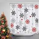 GOOESING Christmas Snowflakes Shower Curtain Winter Red Grey White Snowflake Waterproof Shower Curtains for Bathroom Merry Xmas New Year Holiday Bathroom Shower Curtain Set with Hooks 72x72 Inch