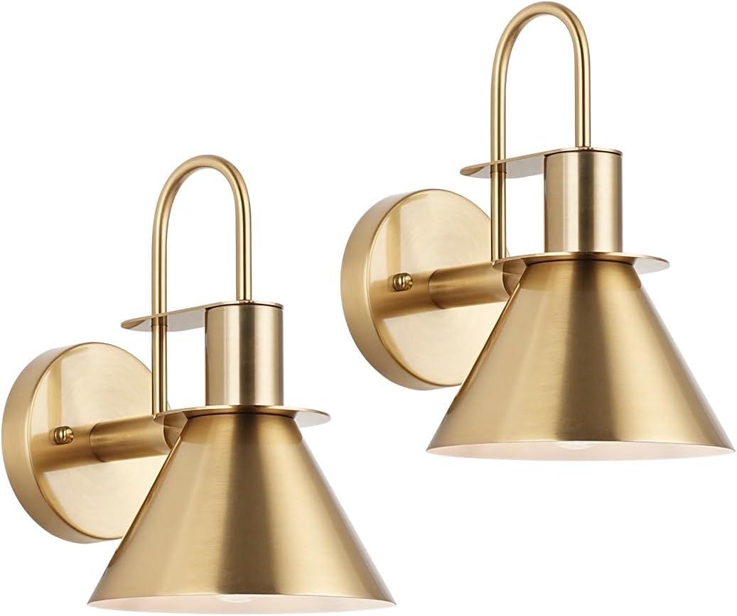 WILON Gold Wall Sconces Set of Two Indoor Wall Lights with E26 Base Industrial Gooseneck Barn Wall Lamp Modern Brass Wall Sconce Light for Bedroom Living Room Kitchen Sink Bedside Bathroom, Brass Gold
