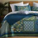 TEXSTEAD King Quilt Set for Bed - 100% Cotton Quilts Patchwork Comforter Coverlet Bedspread Reversible 90"x104" with 2 Pillow Shams (Bule)