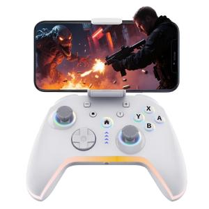 Bcofo Wireless Mobile Game Controller for iOS/iPhone/Android/Cell Phone/Switch/Laptop, Gaming Gamepad with Phone Clip for Gamers, Hall Effect Triggers, Wired PC Control, with RGB LED Lighting/Vibration/6-Axis Gyro/Turbo (White)