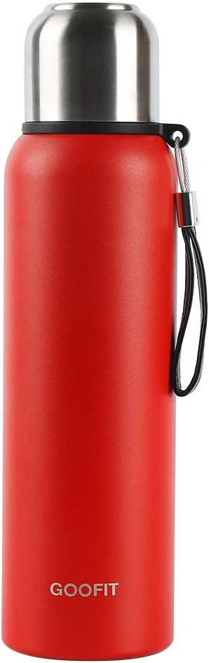 GOOFIT Insulated Water Bottle with Carrying Strap, Metal Stainless Steel Kids Water Bottle, Double-Walled Vacuum Thickened Design BPA-Free, Fits in Travel and Sports,27Oz Red