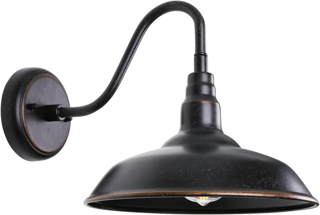 Gooseneck Outdoor Light Fixture, 10" Dome Exterior Farmhouse Lights for Barn, Bronze Porch Lighting, Gooseneck Wall Sconce for Patio Garage House