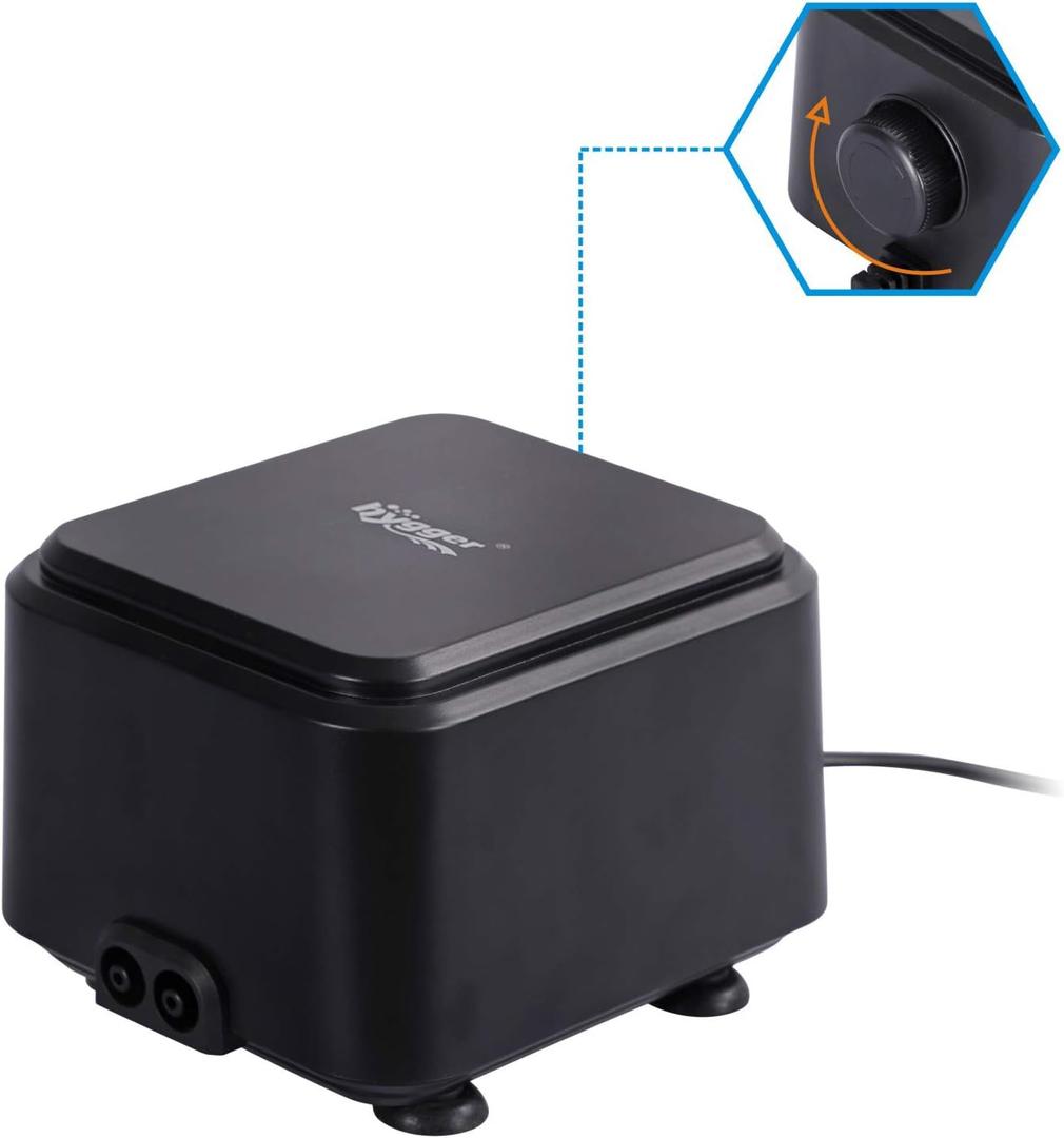 hygger Quiet <30dB Aquarium Air Pump, Adjustable Low Decibel Oxygen Fish Tank Pump 2 Air Outlets Ultra Silent Powerful Aerator Pump with Accessories Max 80GPH/160GPH/255GPH(5W, Up to 150Gallon)