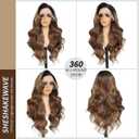 Synthetic Lace Front Wig 13x6 HD Lace Wig Highlight Brown Mix Blonde Body Wave 100% Futura Premium Wigs For Women 28 Inch Pre Plucked Ready Wear Wig Friendly Daily Party Use