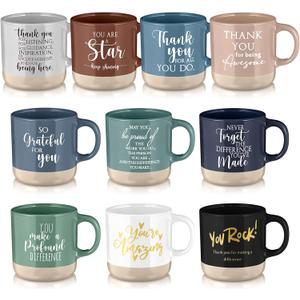 10 Pcs Thank You Mugs Bulk Appreciation Gifts for Employee Coworkers Staff Teachers Motivational Ceramic Coffee Mugs Thank You Farewell Going Away Gifts for Coworkers(Classic)