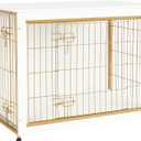 DWANTON Dog Crate Furniture with Cushion, Wooden Kennel Table with Double Doors, Indoor Dog House, Large Size, 38.5" L, White