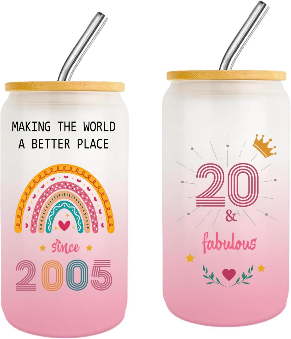 20 Year Old Girl Gift 20th Birthday Gifts for Girls 2025,20th Birthday Cups With Straw and Lid for Girls Ideas,Happy 20 Birthday Decorations for Girl,2005 Fashion Presents for Her,Sister,Friend