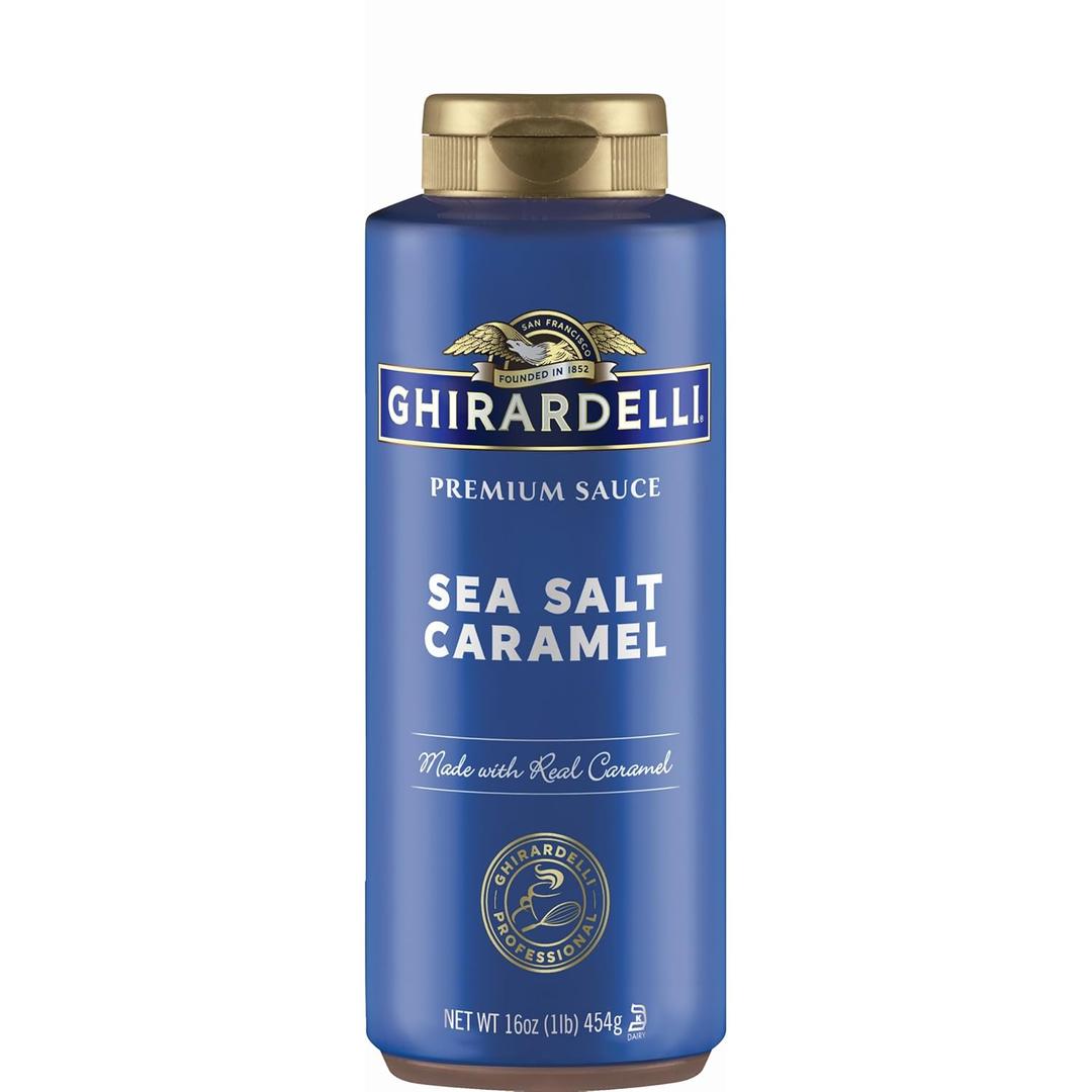 Ghirardelli Chocolate Company Sea Salt Caramel Sauce Squeeze Bottle, 16 oz (Pack of 12), Best By:06/30/25