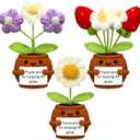 Wavwavw 3 Pack Teacher Appreciation Gift Positive Flower Handmade Crochet Doll Thank You for Helping Me Grow Gifts Back to School Gifts for Women Teacher(Strawberry, Puff and Sunflower)